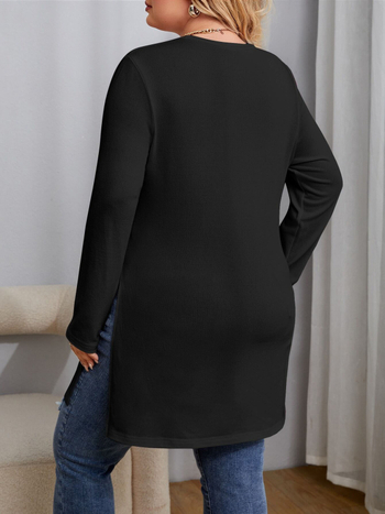 Μπλουζάκι με μακριά μανίκια, στρογγυλός λαιμός, ελεύθερη γραμμή, μείγμα πολυεστέρα-ελαστάνης, σχέδιο πάνελ κολάζ