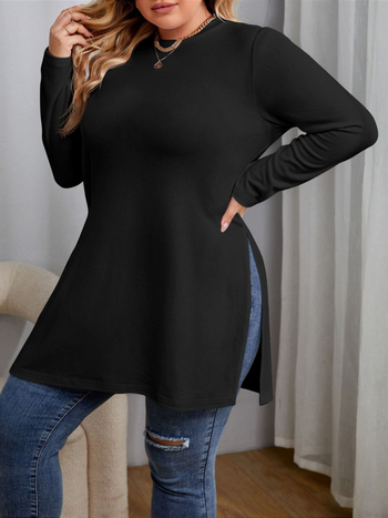 Μπλουζάκι με μακριά μανίκια, στρογγυλός λαιμός, ελεύθερη γραμμή, μείγμα πολυεστέρα-ελαστάνης, σχέδιο πάνελ κολάζ