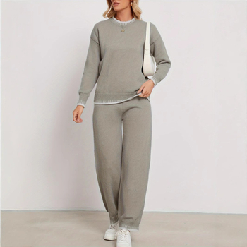 Γυναικείο κοστούμι παντελόνι σε μονόχρωμο ύφασμα, μακρυμάνικος, λεπτομέρεια κολλάζ/ραφή, φθινοπωρινή κυκλοφορία 2024, ύφασμα πολυεστέρα με σπάντεξ (95%+)