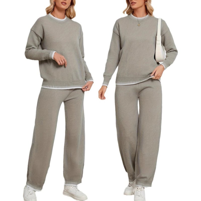 Дамски костюм с панталони в едноцветно изпълнение, дълги ръкави, колажен детайл, есен 2024, материя: полиестер 95%+ и спандекс, стил за офис