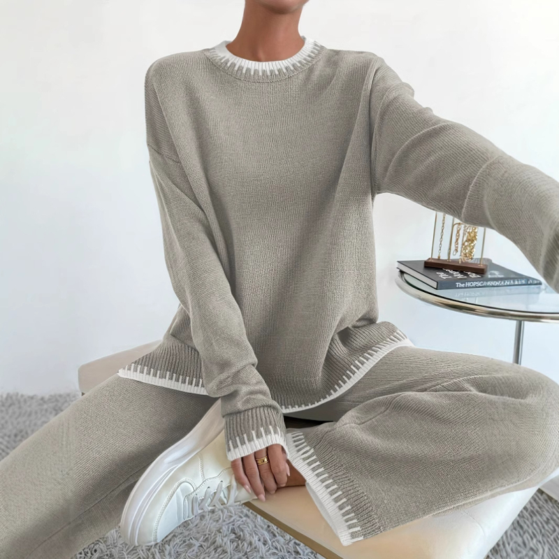 Дамски костюм с панталони в едноцветно изпълнение, дълги ръкави, колажен детайл, есен 2024, материя: полиестер 95%+ и спандекс, стил за офис