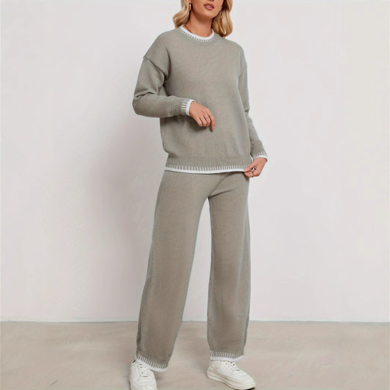 Дамски костюм с панталони в едноцветно изпълнение, дълги ръкави, колажен детайл, есен 2024, материя: полиестер 95%+ и спандекс, стил за офис