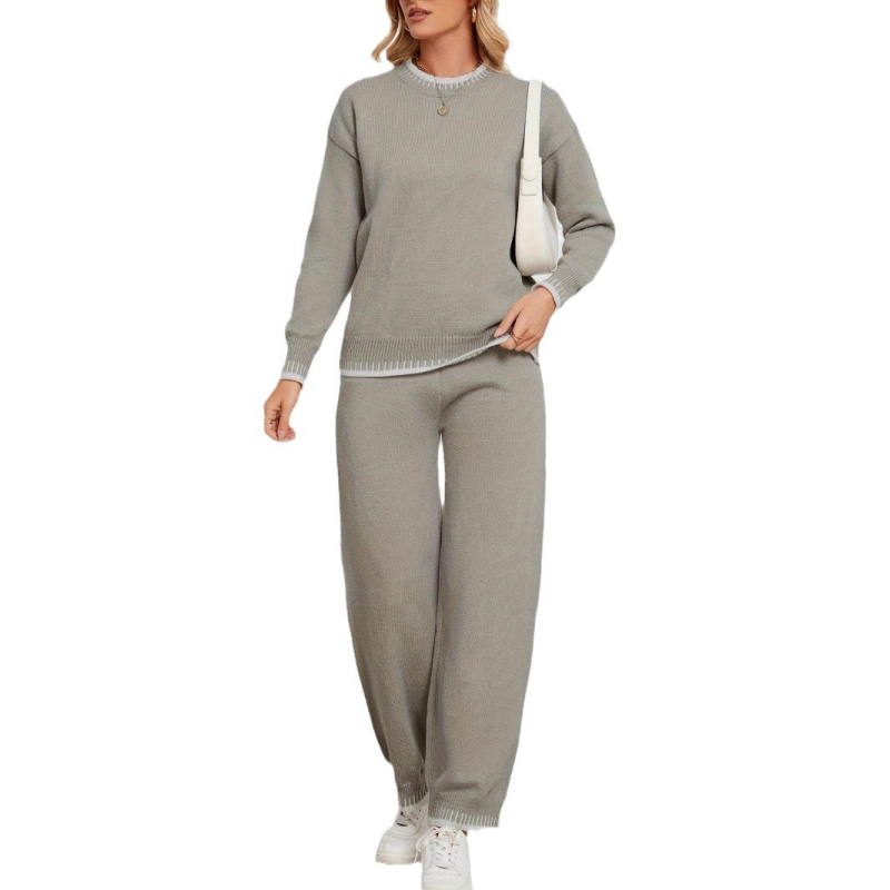 Дамски костюм с панталони в едноцветно изпълнение, дълги ръкави, колажен детайл, есен 2024, материя: полиестер 95%+ и спандекс, стил за офис