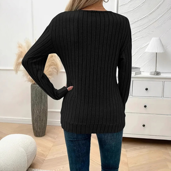 Μπλούζα T-shirt με μακριά μανίκια, V-λαιμόκοψη, χαλαρή γραμμή; πολυεστέρας και βιολογικό βαμβάκι σε μείγμα (50-70% πολυεστέρα, 30-50% βιολογικό βαμβάκι)