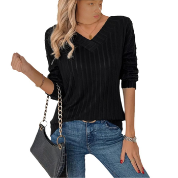 Μπλούζα T-shirt με μακριά μανίκια, V-λαιμόκοψη, χαλαρή γραμμή; πολυεστέρας και βιολογικό βαμβάκι σε μείγμα (50-70% πολυεστέρα, 30-50% βιολογικό βαμβάκι)