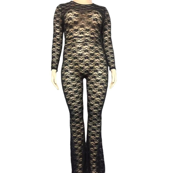 Δαντελένιο ολόσωμο jumpsuit με διαφανές σχέδιο και bell-bottom παντελόνια, υψηλή μέση