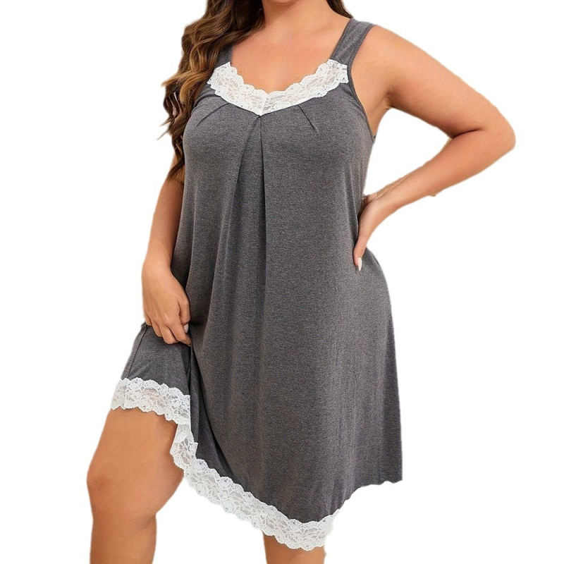 Mežģīņu naktskleita ar siksniņām, bez piedurknēm, midi garums, elpojošs mājas apģērbs