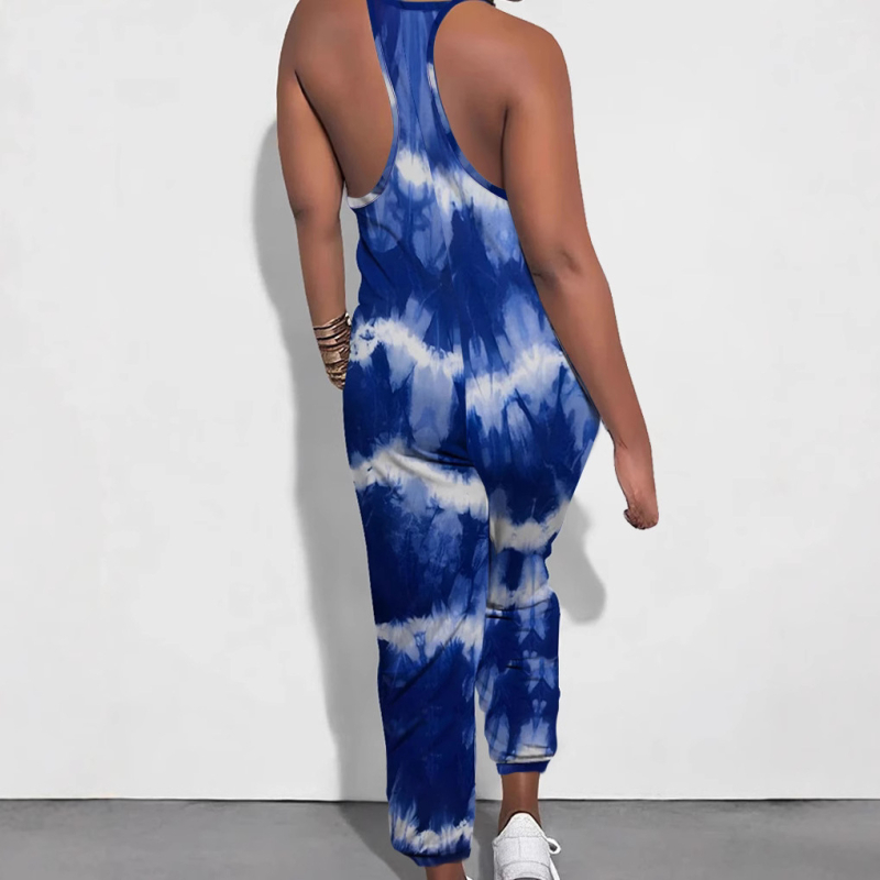 TB6565 Гащеризон от полиестер, презрамки, принт, свободна талия, права кройка