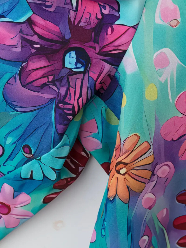 Moterų kombinezonas su gėlių spausdiniu, aukštas liemuo, nugaros petnešos, ilgos kelnės, keturių krypčių elastingumas, poliesteris