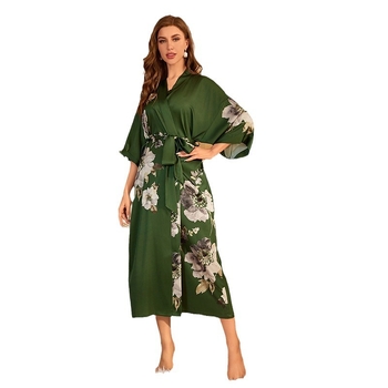 Yaoting Cardigan πιτζάμες από τεχνητό μετάξι, V-λαιμό, 3/4 μανίκια, Πολυεστέρας 95–100%, ultra-thin ύφασμα, οικιακή ενδυμασία ύπνου για άνοιξη-φθινόπωρο.