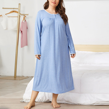 Rochie de noapte cu guler rotund, mâneci lungi, 70% poliester, 25% rayon, 5% spandex, țesătură medie (181–200 g/m2), îmbrăcăminte de casă pentru somn – iarnă, primăvară și toamnă