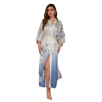 Pizsama kardigán stílusú luxus, poliészter anyag, V-nyak, 3/4-es ujjak