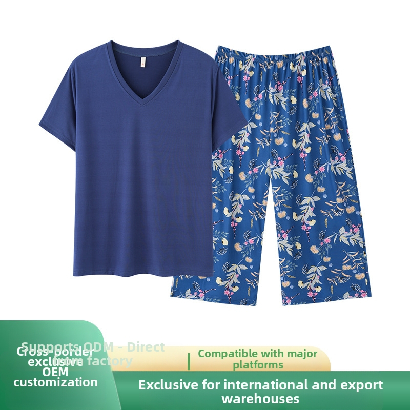 Női nyári pizsama szett, rövid ujjú felső, cropped nadrág, poliészter, V-nyak, könnyű anyag 121–140 g/m2