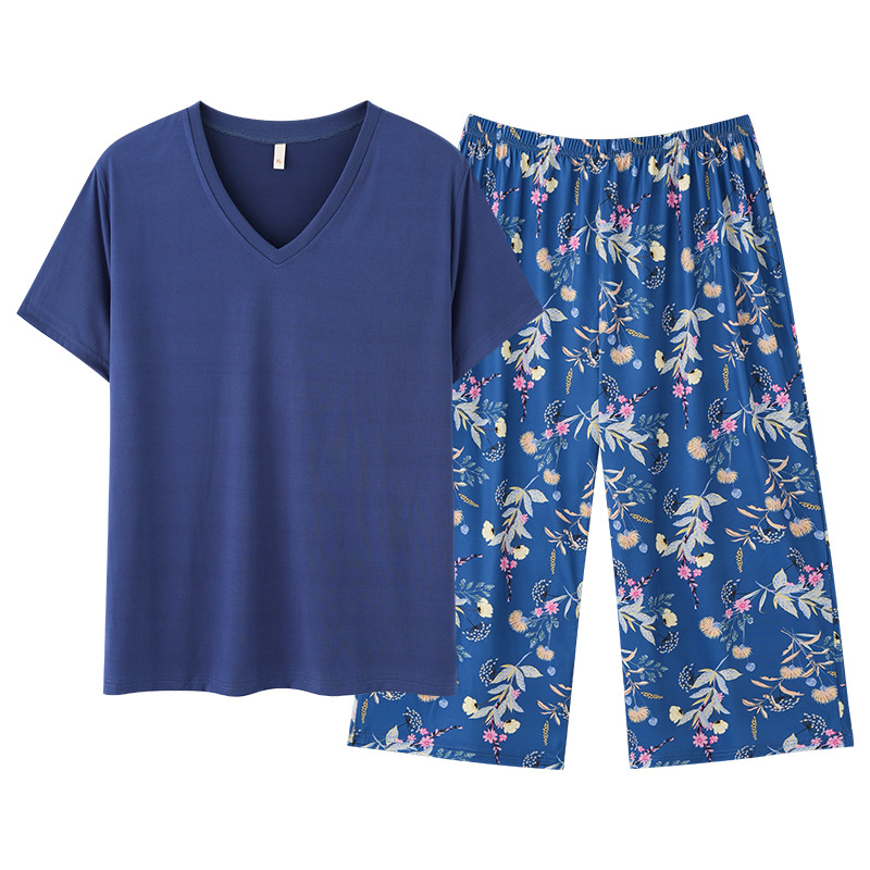 Női nyári pizsama szett, rövid ujjú felső, cropped nadrág, poliészter, V-nyak, könnyű anyag 121–140 g/m2