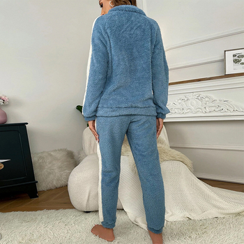 Flanel Pizsama készlet, 100% poliészter, rever gallérral, hosszú ujjú, nadrág