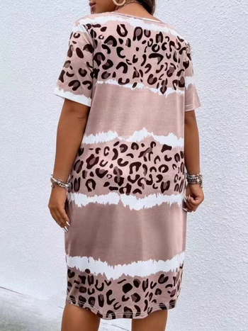 Νυχτερινό φόρεμα σε ένα κομμάτι με λεοπάρ εκτύπωση, κοντό μανίκι, V-λαιμό, πολυεστέρας