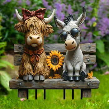 Shushuo Акрилен градински съд за цветя — външен ландшафт с двойка хайлендска крава и магаре