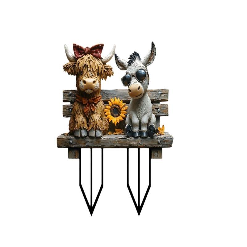 Shushuo Акрилен градински съд за цветя — външен ландшафт с двойка хайлендска крава и магаре