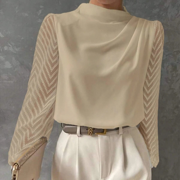 Γυναικείο μακρυμάνικο τοπ με ημιυψήλα γιακά, μοτίβο ρόμβου, λεπτομέρειες ραφής/κόλλησης, πολυεστέρας