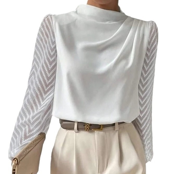 Γυναικείο μακρυμάνικο τοπ με ημιυψήλα γιακά, μοτίβο ρόμβου, λεπτομέρειες ραφής/κόλλησης, πολυεστέρας