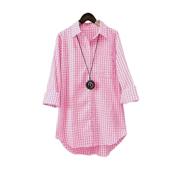 Риза с клетъчен принт, яка поло, дълги ръкави, свободна кройка