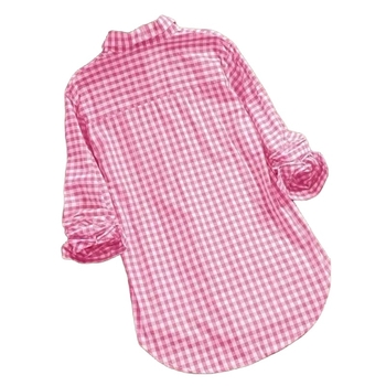 Риза с клетъчен принт, яка поло, дълги ръкави, свободна кройка