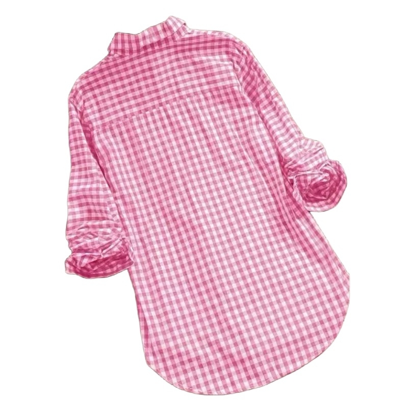 Риза с клетъчен принт, яка поло, дълги ръкави, свободна кройка