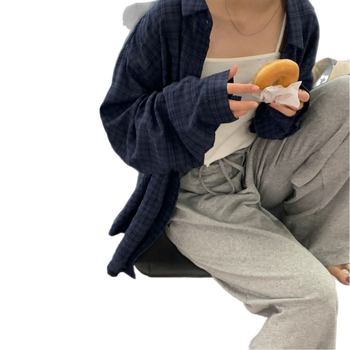 Риза с каре шарка, слънцезащитна лека риза за външно носене, яка поло, дълги ръкави, свободен силует, планка с множество катарами