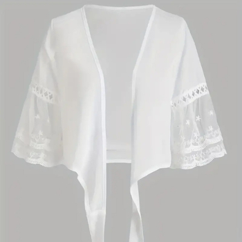 Moterų pliažo kardiganas su nėrinių įdėklu ir saulės apsauga; poliesterio audinys, 100% poliesterio pamušalas, 71,6 g svoris; tinka moterims nuo 16 iki 60 metų; tinkamas bėgiojimui, fitnesui, plaukiojimui