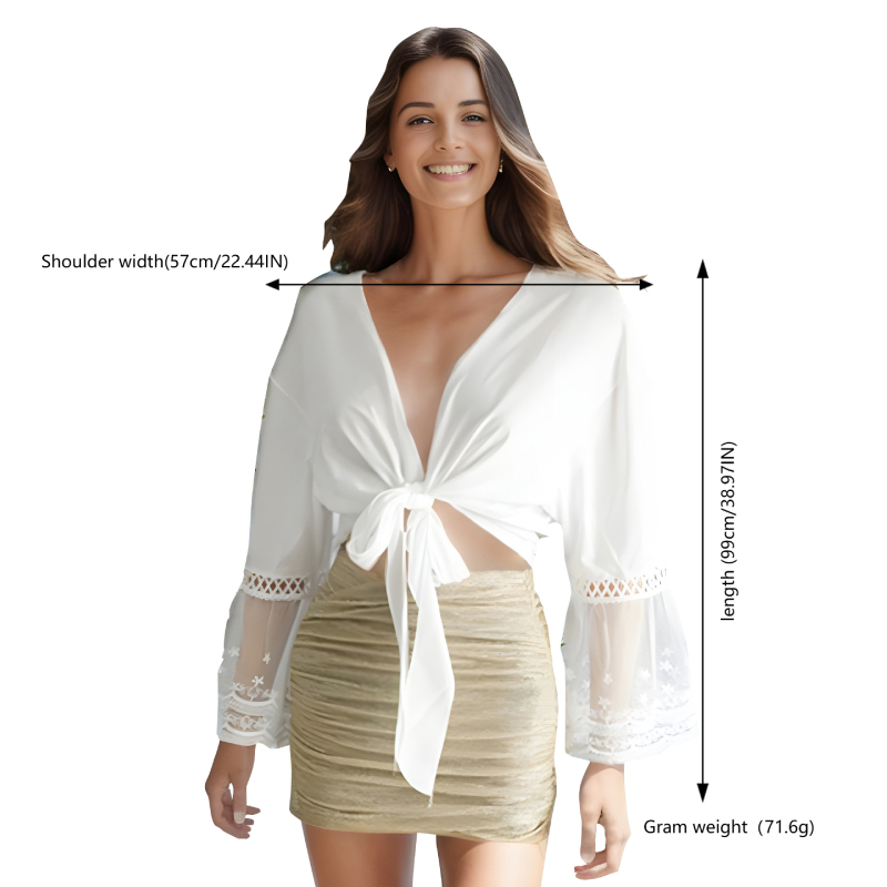 Moterų pliažo kardiganas su nėrinių įdėklu ir saulės apsauga; poliesterio audinys, 100% poliesterio pamušalas, 71,6 g svoris; tinka moterims nuo 16 iki 60 metų; tinkamas bėgiojimui, fitnesui, plaukiojimui