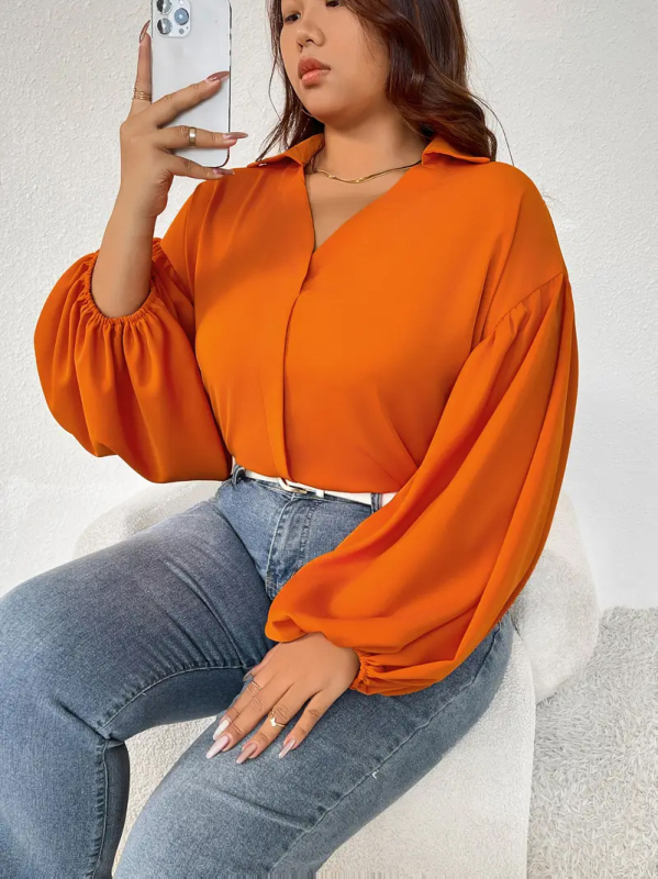 Pamučna bluza s V-dekolteom, dugi rukavi, srednje duljine, elegantan poslovni stil