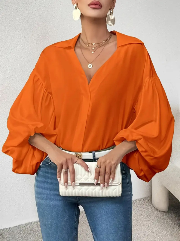 Pamučna bluza s V-dekolteom, dugi rukavi, srednje duljine, elegantan poslovni stil