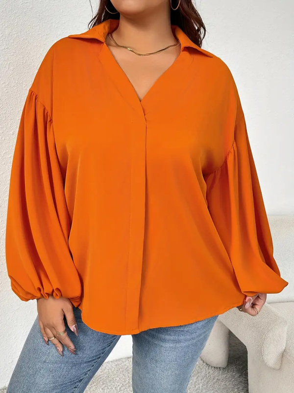 Pamučna bluza s V-dekolteom, dugi rukavi, srednje duljine, elegantan poslovni stil