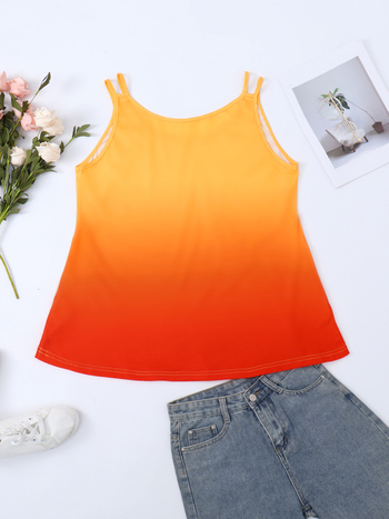 Τοπ με Ευρωπαϊκό και Αμερικανικό στυλ, στενή εφαρμογή, μη αποσπώμενες τιράντες, gradient μοτίβο, ανάμειξη πολυεστέρα-σπαντεξ