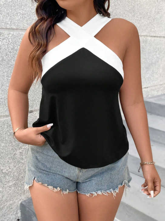 Moteriškas megztas topas su haltero kaklu - poliesteris, 95%+ poliesterio, didelis elastingumas, siaura kirpimo