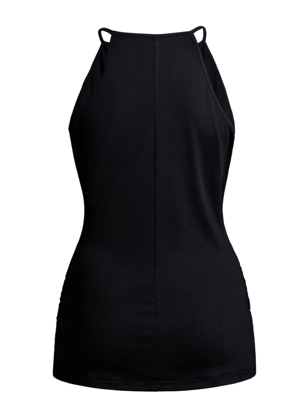 Дамски безръкав топ, тясна кройка, средна дължина, едноцветен модел, полиестер, 70–80% полиестер