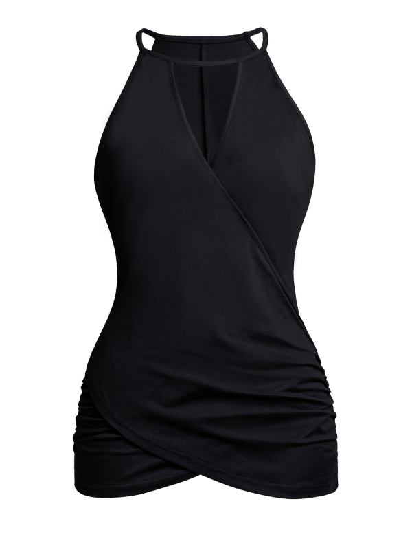 Дамски безръкав топ, тясна кройка, средна дължина, едноцветен модел, полиестер, 70–80% полиестер