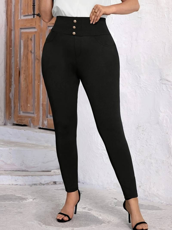 Pantaloni damă cu talie înaltă, elastici, croială creion, poliester 95%+, toamnă 2024