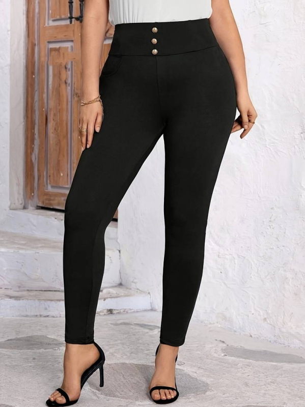 Pantaloni damă cu talie înaltă, elastici, croială creion, poliester 95%+, toamnă 2024
