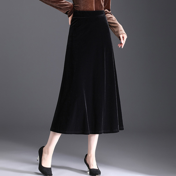 Γυναικεία βελούδινη φούστα σε Α-γραμμή, μεσαίου μήκους, ψηλή μέση με ελαστικό ζωνάκι, τεχνική κολλάζ ραφής, 90–95% πολυεστέρας