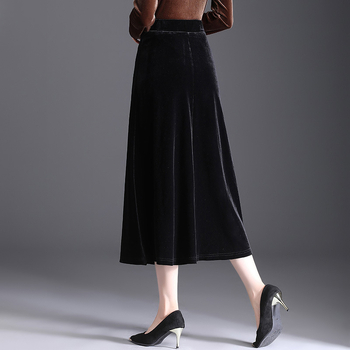 Γυναικεία βελούδινη φούστα σε Α-γραμμή, μεσαίου μήκους, ψηλή μέση με ελαστικό ζωνάκι, τεχνική κολλάζ ραφής, 90–95% πολυεστέρας