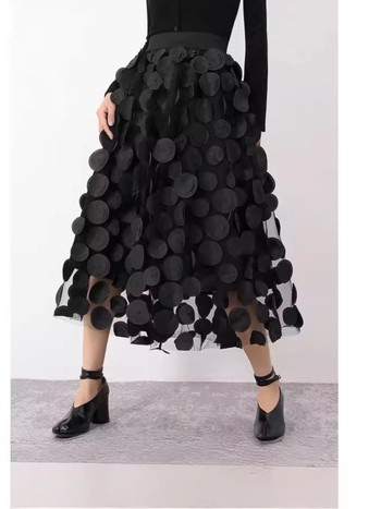 Φούστα Α-γραμμής μίντι με γεωμετρικό σχέδιο, κεντήματα σε διάτρητο ύφασμα από πολυεστέρα