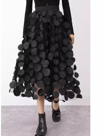 Φούστα Α-γραμμής μίντι με γεωμετρικό σχέδιο, κεντήματα σε διάτρητο ύφασμα από πολυεστέρα