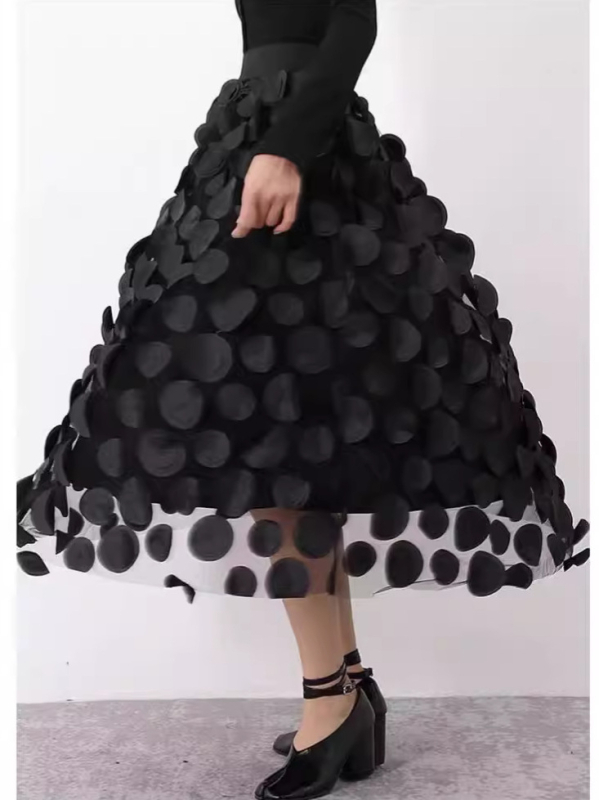 Φούστα Α-γραμμής μίντι με γεωμετρικό σχέδιο, κεντήματα σε διάτρητο ύφασμα από πολυεστέρα