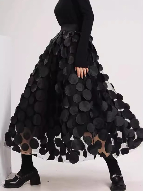 Φούστα Α-γραμμής μίντι με γεωμετρικό σχέδιο, κεντήματα σε διάτρητο ύφασμα από πολυεστέρα