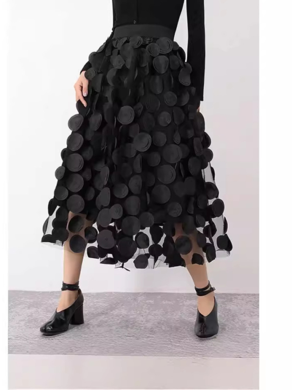 Φούστα Α-γραμμής μίντι με γεωμετρικό σχέδιο, κεντήματα σε διάτρητο ύφασμα από πολυεστέρα