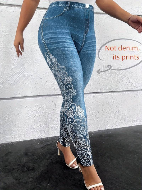 Pantaloni cu imprimeu floral, croială creion, poliester, 95%+ poliester, toamna 2024, stil de birou