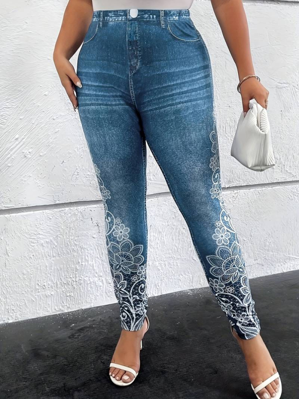 Pantaloni cu imprimeu floral, croială creion, poliester, 95%+ poliester, toamna 2024, stil de birou