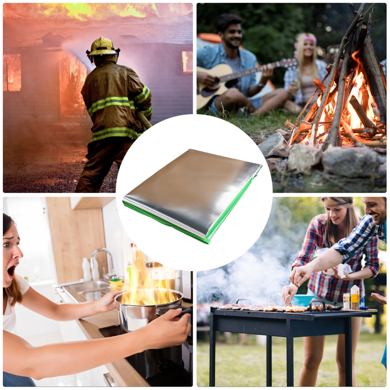 LB Ugniasaugos antklodė namams ir lauko kepsninėms, stiklo pluošto audinys su aliuminio folijos danga, modelis LBFHT, gaisro prevencija