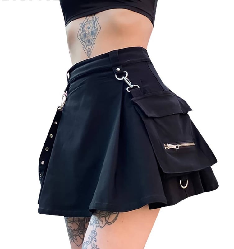 Plisirana suknja od pamuka, jesen 2024, visok struk, nepravilni rub, punk gradski stil.